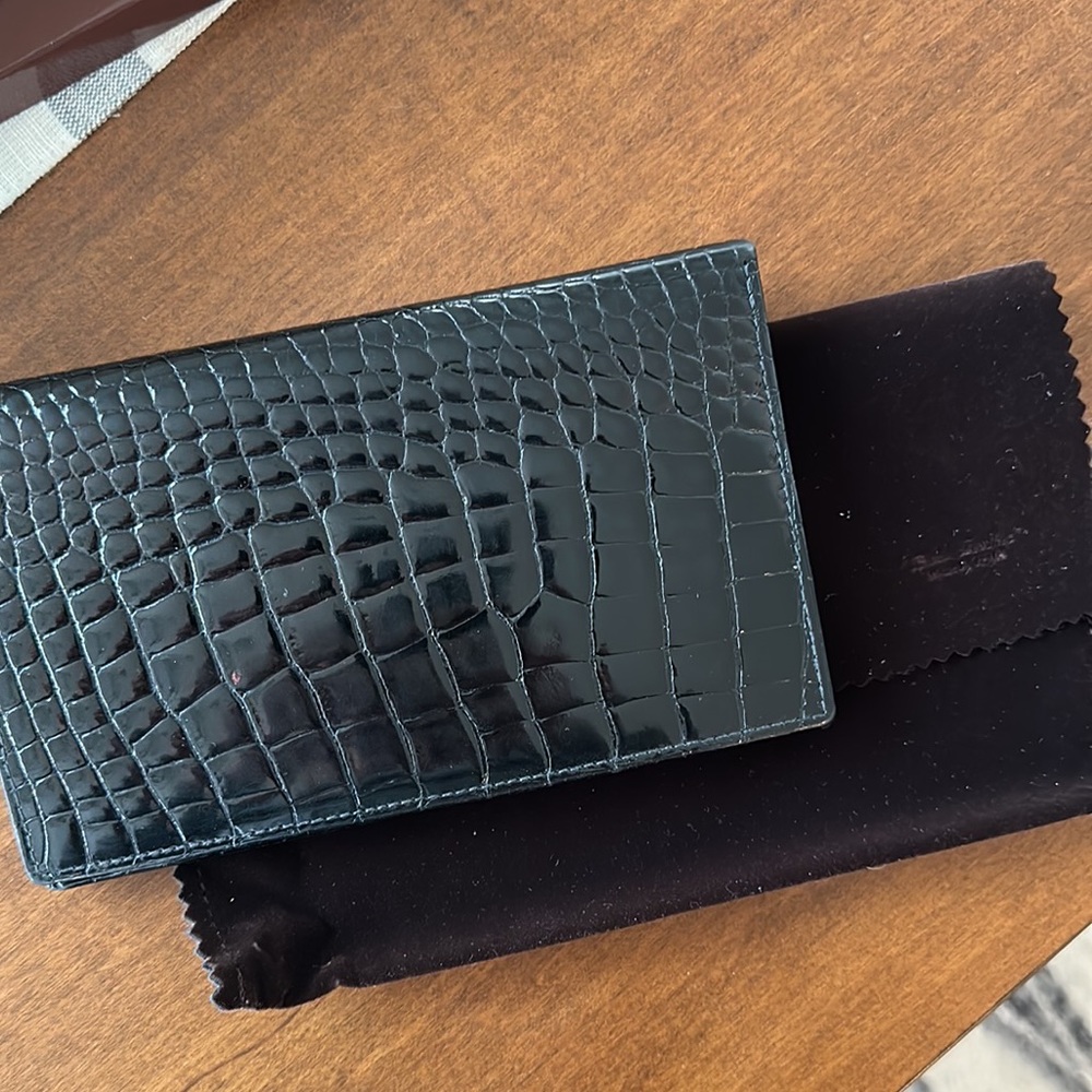 Crocodile Bidente Large Credit Card Secretary Black Budd Leather